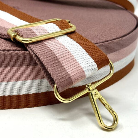 Per Metre Stripe Webbing, 50mm - (Caramel, Pink& Beige) - Pound A Metre