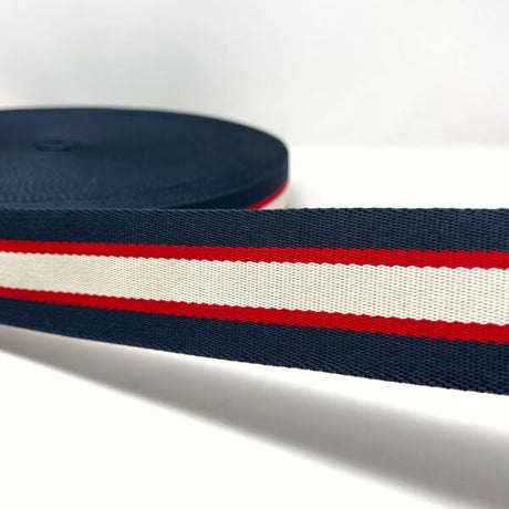 Per Metre Stripe Webbing, 50mm - (Navy,Red & Beige) - Pound A Metre