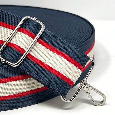Per Metre Stripe Webbing, 50mm - (Navy,Red & Beige) - Pound A Metre