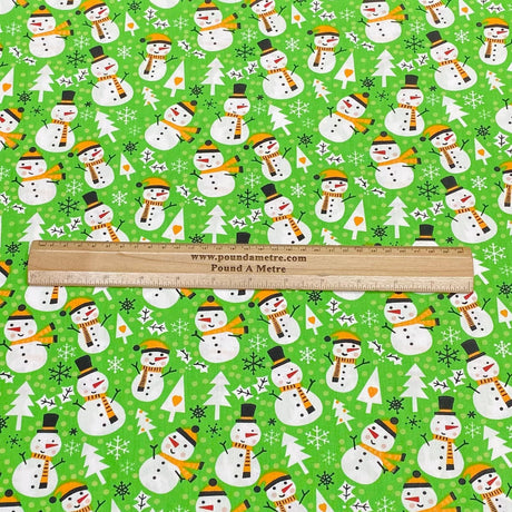 Pound A Metre Per Metre Per Metre Super Soft Christmas Print Poplin Cotton - 45" Wide (Snowman Green)