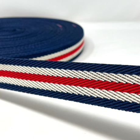 Per Metre Textured Stripe Webbing, 40mm - (Red & Navy) - Pound A Metre