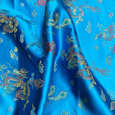 Pound A Metre Per Metres Oriental Chinese Brocade - 45" Wide - (Blue)