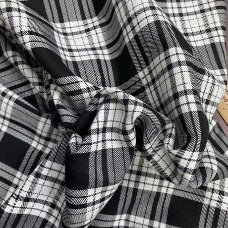 Pound A Metre Per Metre Per Metres Premium Poly-Viscose Tartan 60" Wide (Black & White)