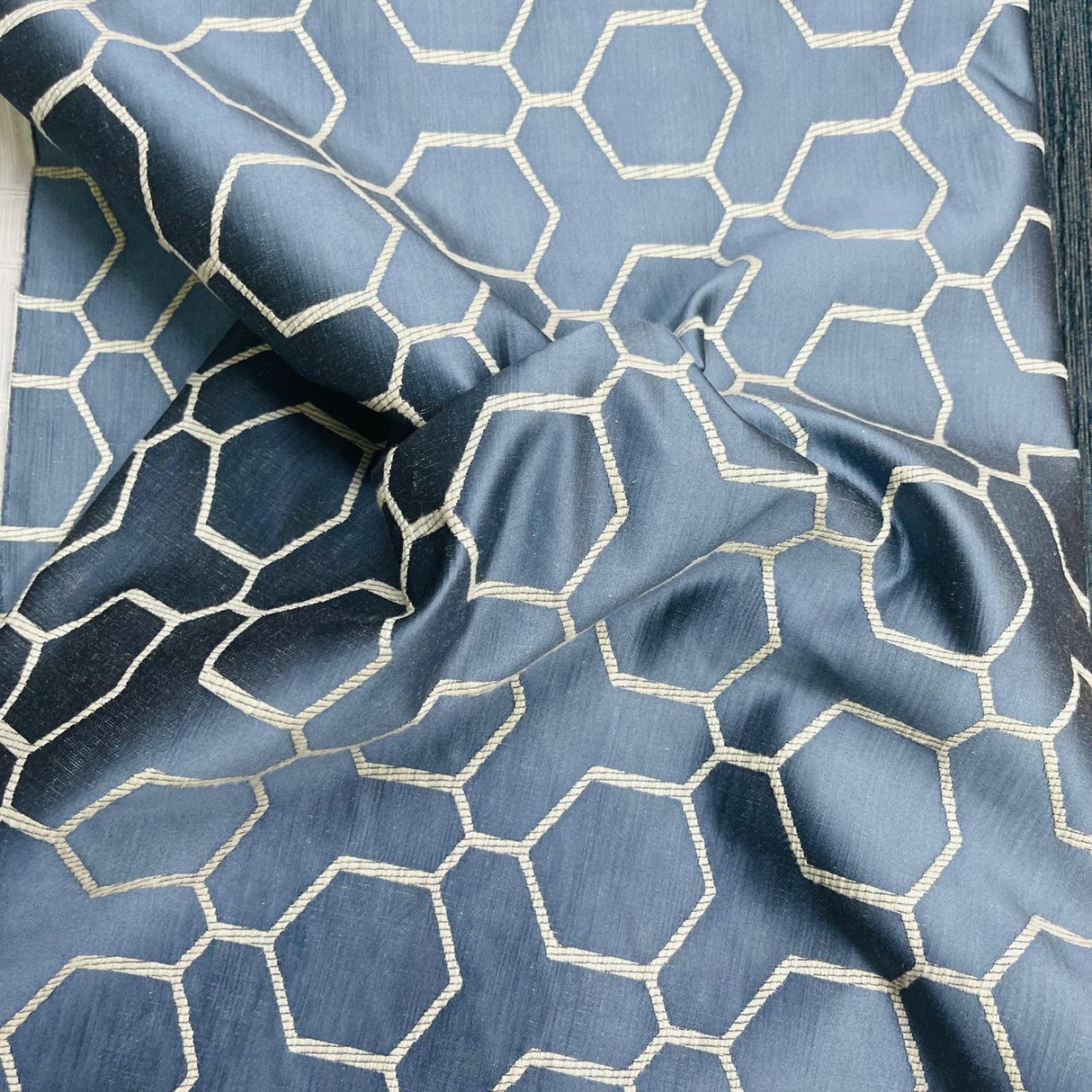Pound A Metre Premium Furnishing Fabric – 55” Wide - (Blue Hexagon)