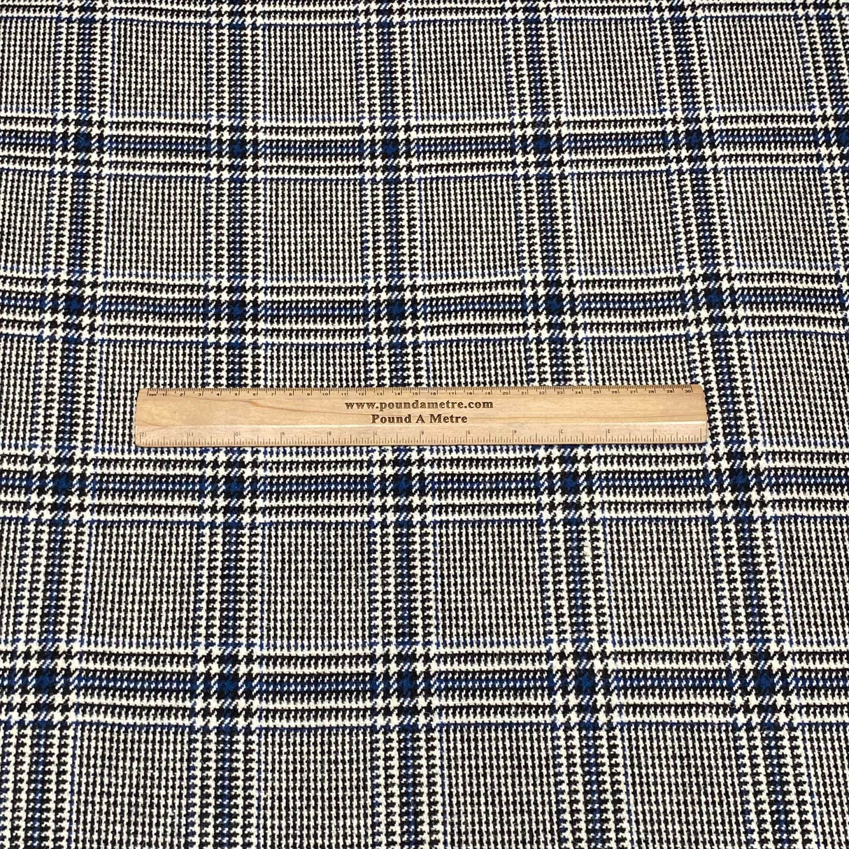 Pound A Metre Premium Wool Rich Fabric 55" Wide  (Glen Check Black & Blue)