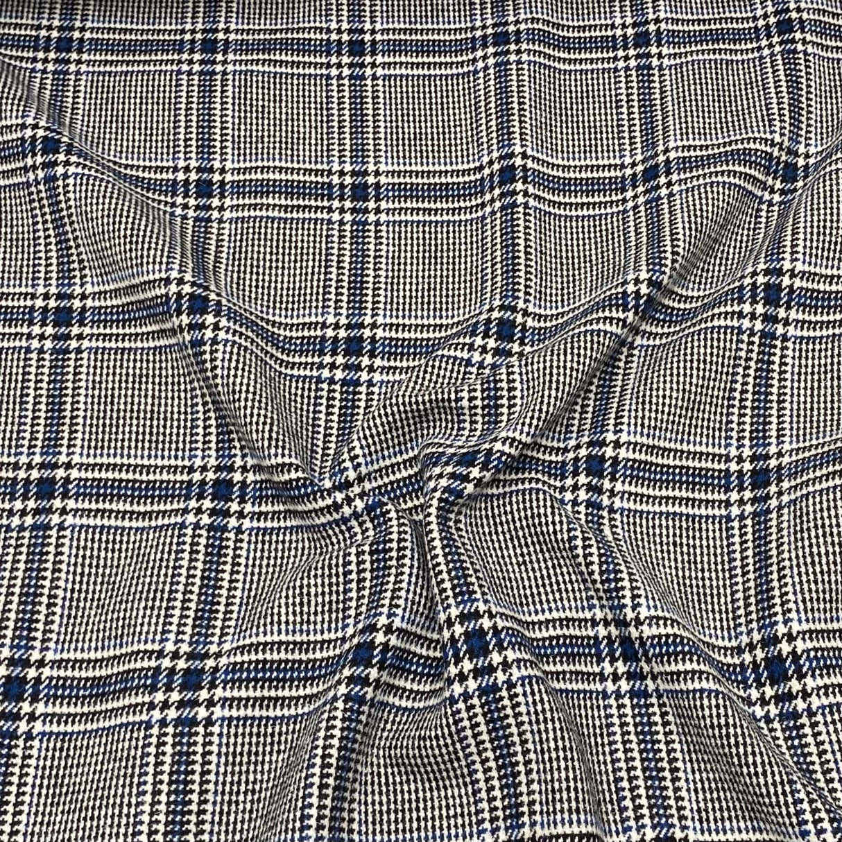 Pound A Metre Premium Wool Rich Fabric 55" Wide  (Glen Check Black & Blue)
