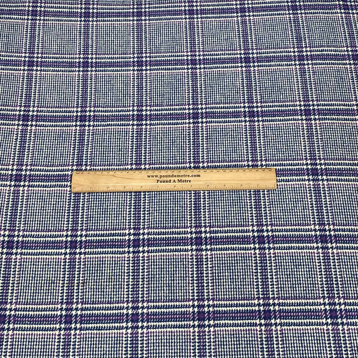 Pound A Metre Premium Wool Rich Fabric 55" Wide (Glen Check Blue & Purple)