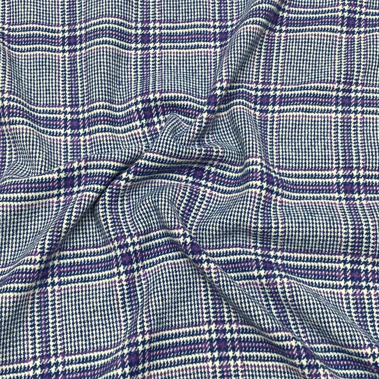 Pound A Metre Premium Wool Rich Fabric 55" Wide (Glen Check Blue & Purple)