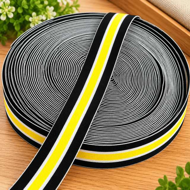 Pound A Metre Sold Per Metre Premium 4mm Wide Elastic – (Black & Yellow)