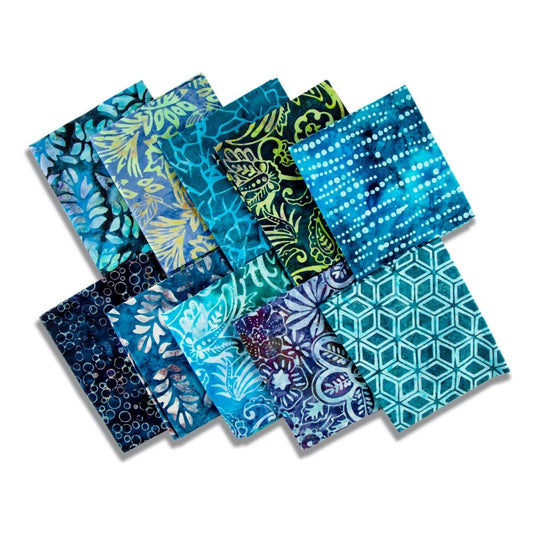 10 Piece Bali Batik Fat Quarter Bundle- 100% Cotton (Blues) (Designs Vary) - Pound A Metre