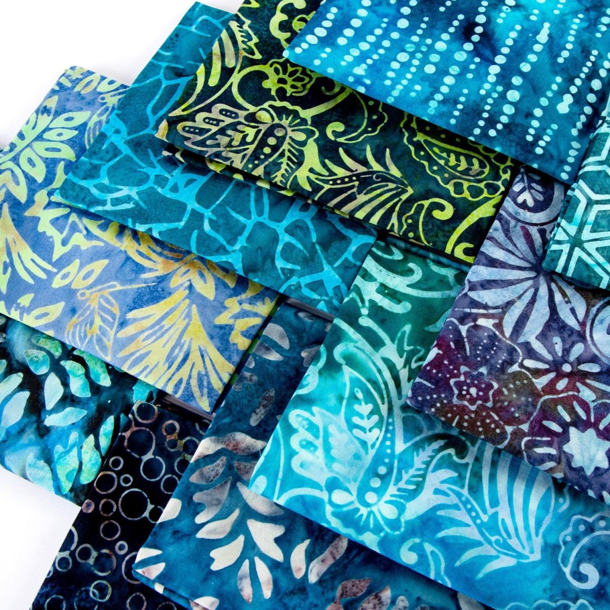 10 Piece Bali Batik Fat Quarter Bundle- 100% Cotton (Blues) (Designs Vary) - Pound A Metre