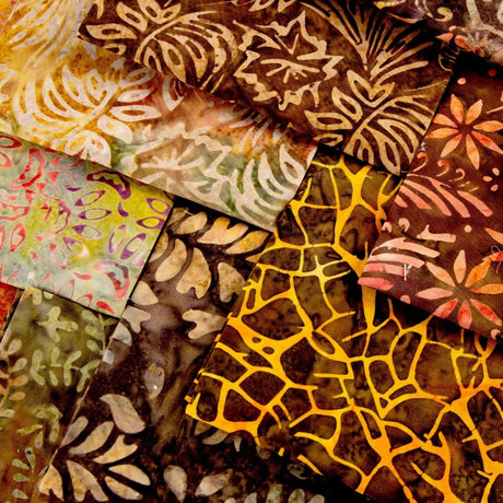 10 Piece Bali Batik Fat Quarter Bundle- 100% Cotton (Earth Tones) (Designs Vary) - Pound A Metre