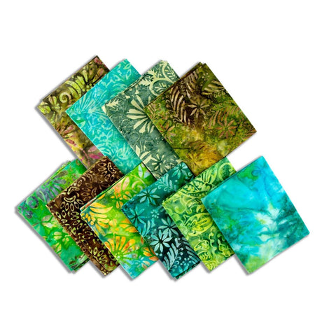 10 Piece Bali Batik Fat Quarter Bundle- 100% Cotton (Greens) (Designs Vary) - Pound A Metre