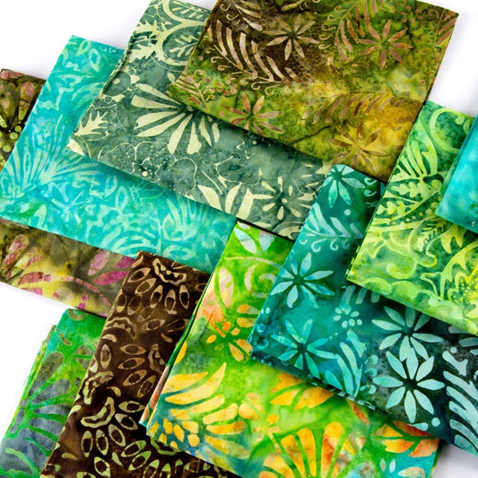 10 Piece Bali Batik Fat Quarter Bundle- 100% Cotton (Greens) (Designs Vary) - Pound A Metre