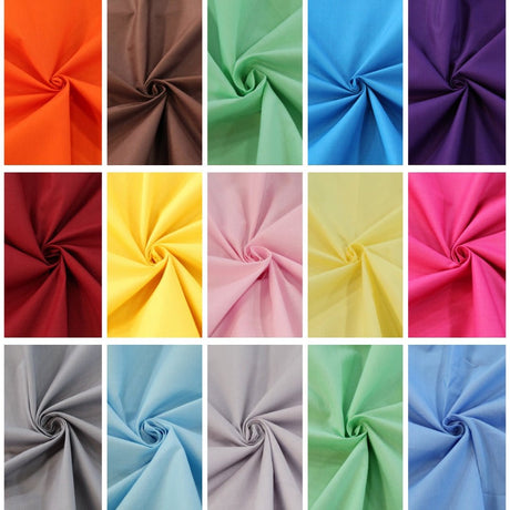 Pound A Metre 100% Cotton Plain Poplin Fabric- Premium Quality 14 Colours 44" Wide