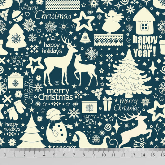 100% Digital Quilting Cotton, Festive Collection 'Happy Holidays' 44" Wide - Pound A Metre