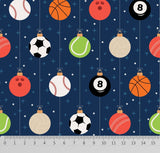 Pound A Metre Full Metre 100% Digital Quilting Cotton, Festive Collection 'Sport Bauble' 44" Wide