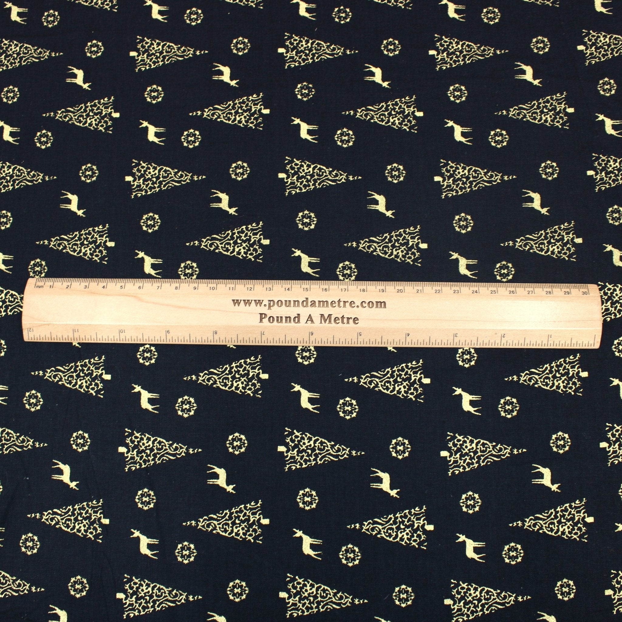 100% Digital Quilting Cotton, Festive Gold Foil Collection 44" Wide Black - Pound A Metre
