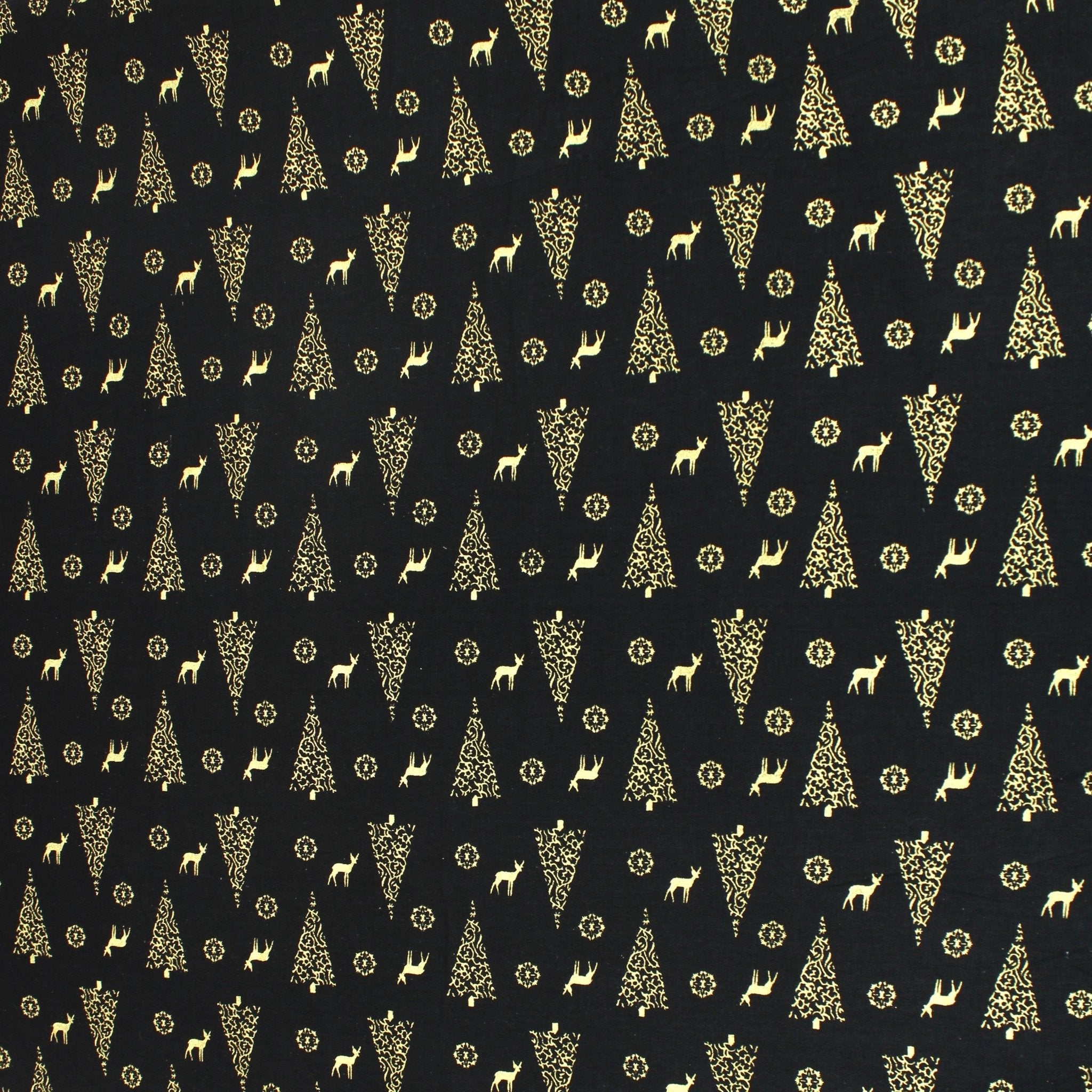 100% Digital Quilting Cotton, Festive Gold Foil Collection 44" Wide Black - Pound A Metre
