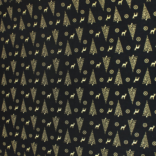 100% Digital Quilting Cotton, Festive Gold Foil Collection 44" Wide Black - Pound A Metre