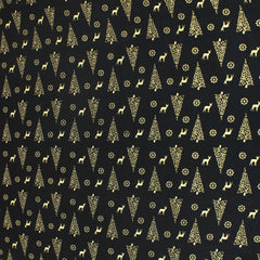 100% Digital Quilting Cotton, Festive Gold Foil Collection 44" Wide Black - Pound A Metre