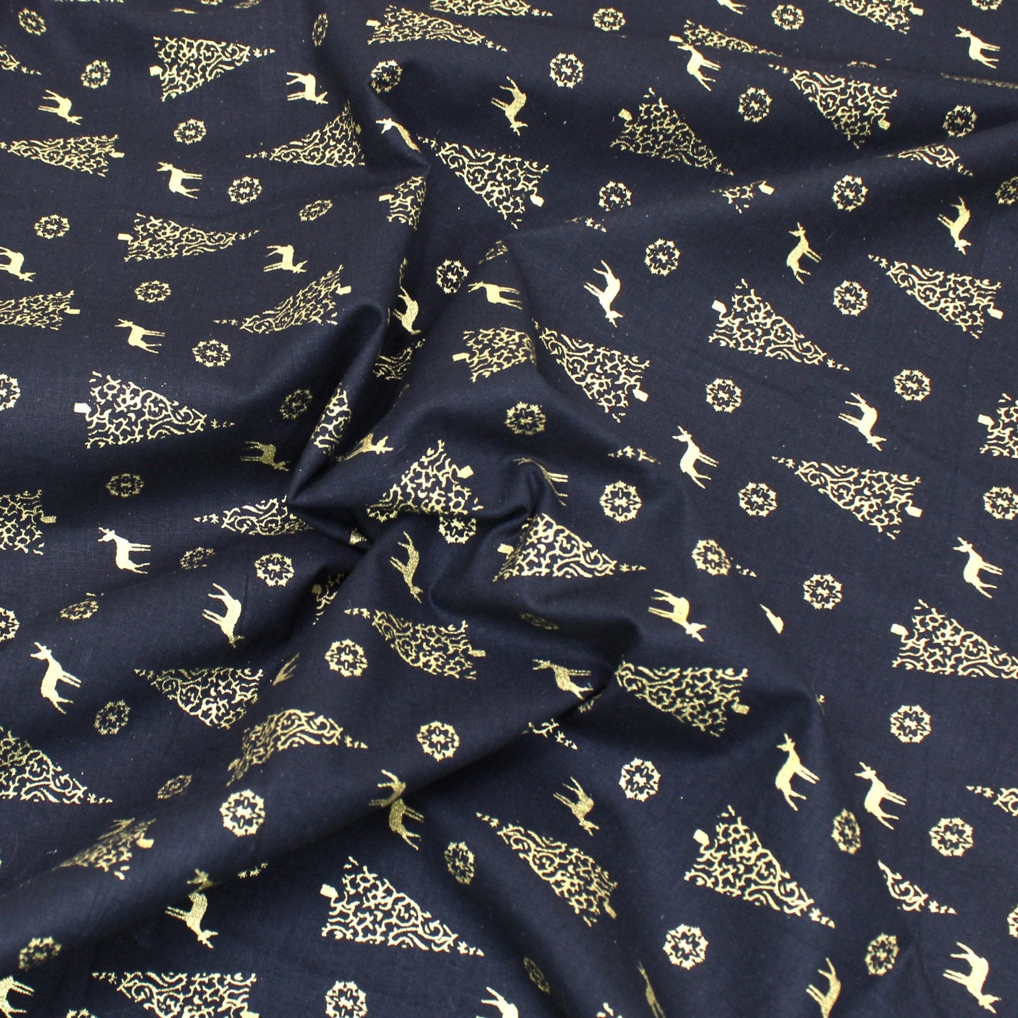 100% Digital Quilting Cotton, Festive Gold Foil Collection 44" Wide Black - Pound A Metre