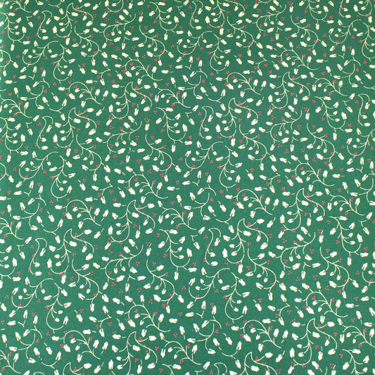 100% Digital Quilting Cotton, Festive Gold Foil Collection 44" Wide Bottle Green - Pound A Metre