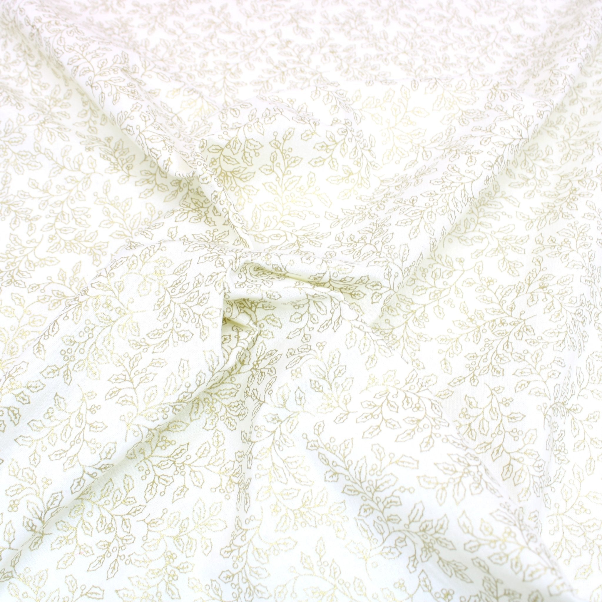 100% Digital Quilting Cotton, Festive Gold Foil Collection 44" Wide Ivory - Pound A Metre
