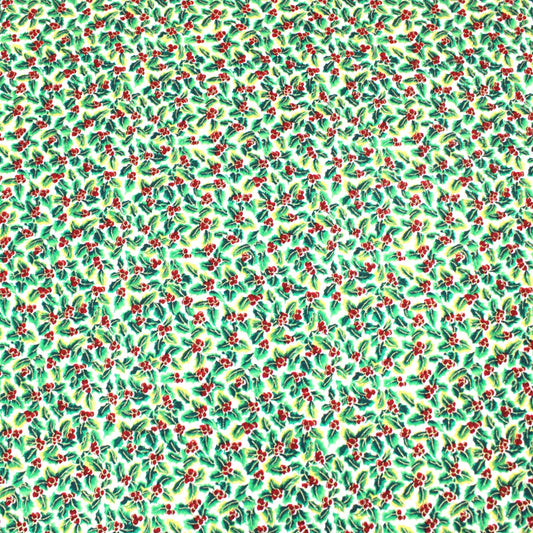100% Digital Quilting Cotton, Festive Gold Foil Collection 44" Wide Ivory & Green - Pound A Metre