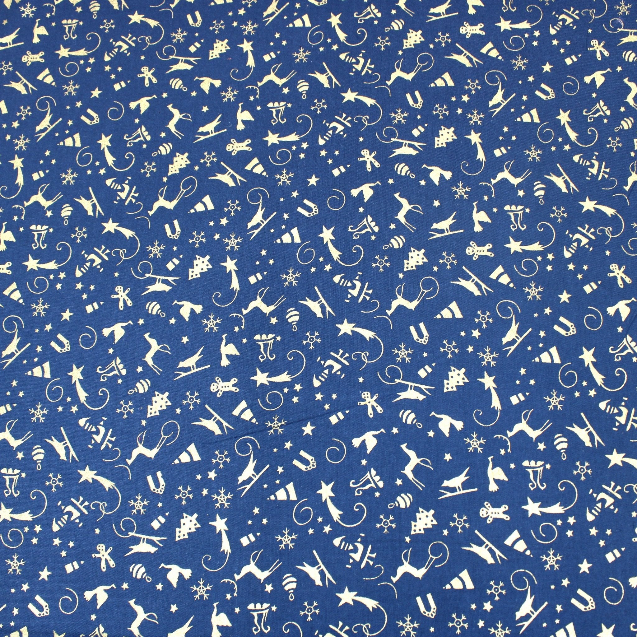 100% Digital Quilting Cotton, Festive Gold Foil Collection 44" Wide Navy - Pound A Metre