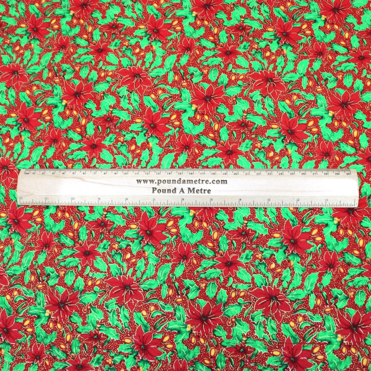 Pound A Metre Full Metre 100% Digital Quilting Cotton, Festive Gold Foil Collection 44" Wide Red