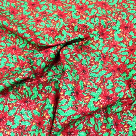 Pound A Metre Full Metre 100% Digital Quilting Cotton, Festive Gold Foil Collection 44" Wide Red