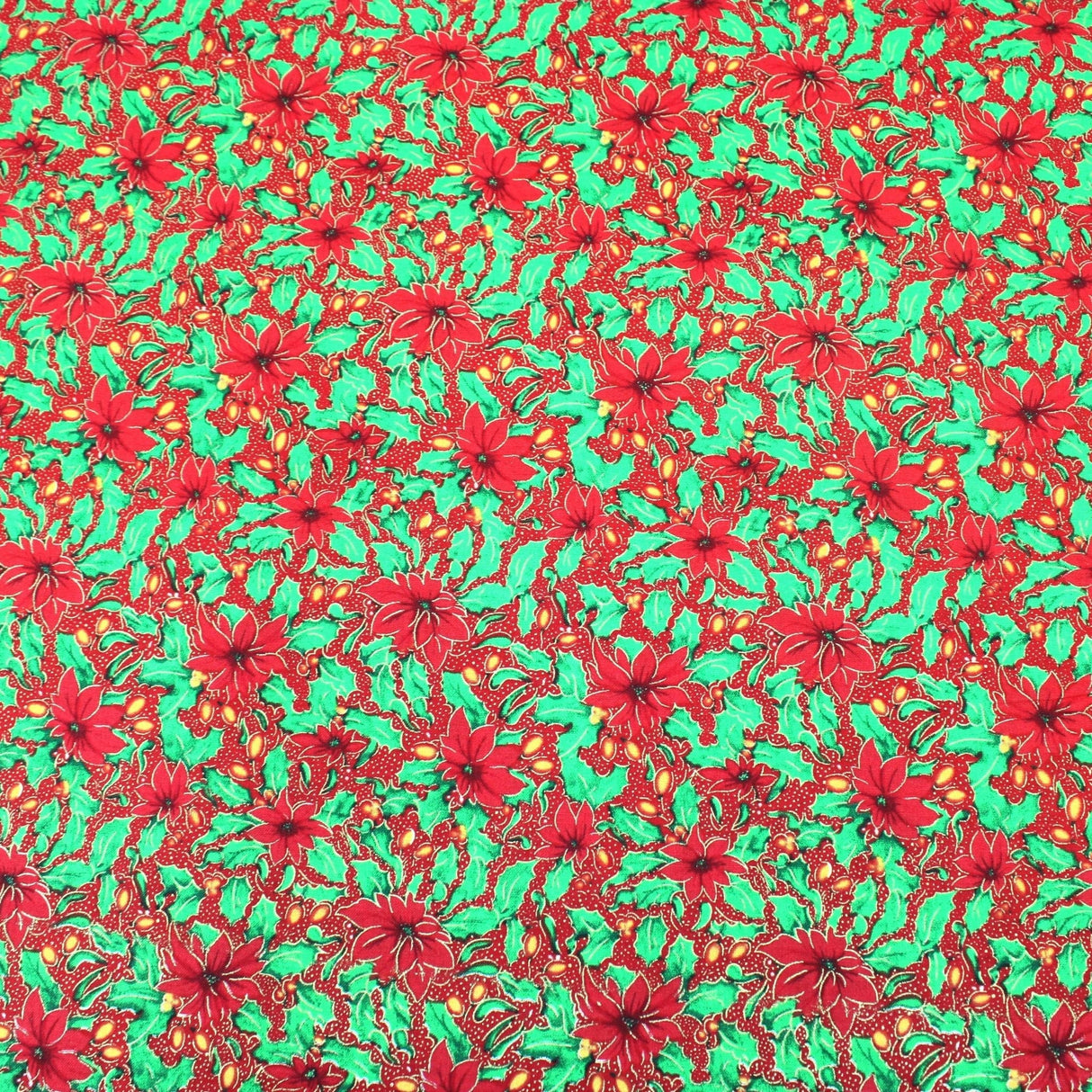 Pound A Metre Full Metre 100% Digital Quilting Cotton, Festive Gold Foil Collection 44" Wide Red