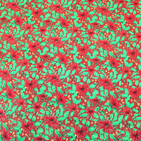 Pound A Metre Full Metre 100% Digital Quilting Cotton, Festive Gold Foil Collection 44" Wide Red