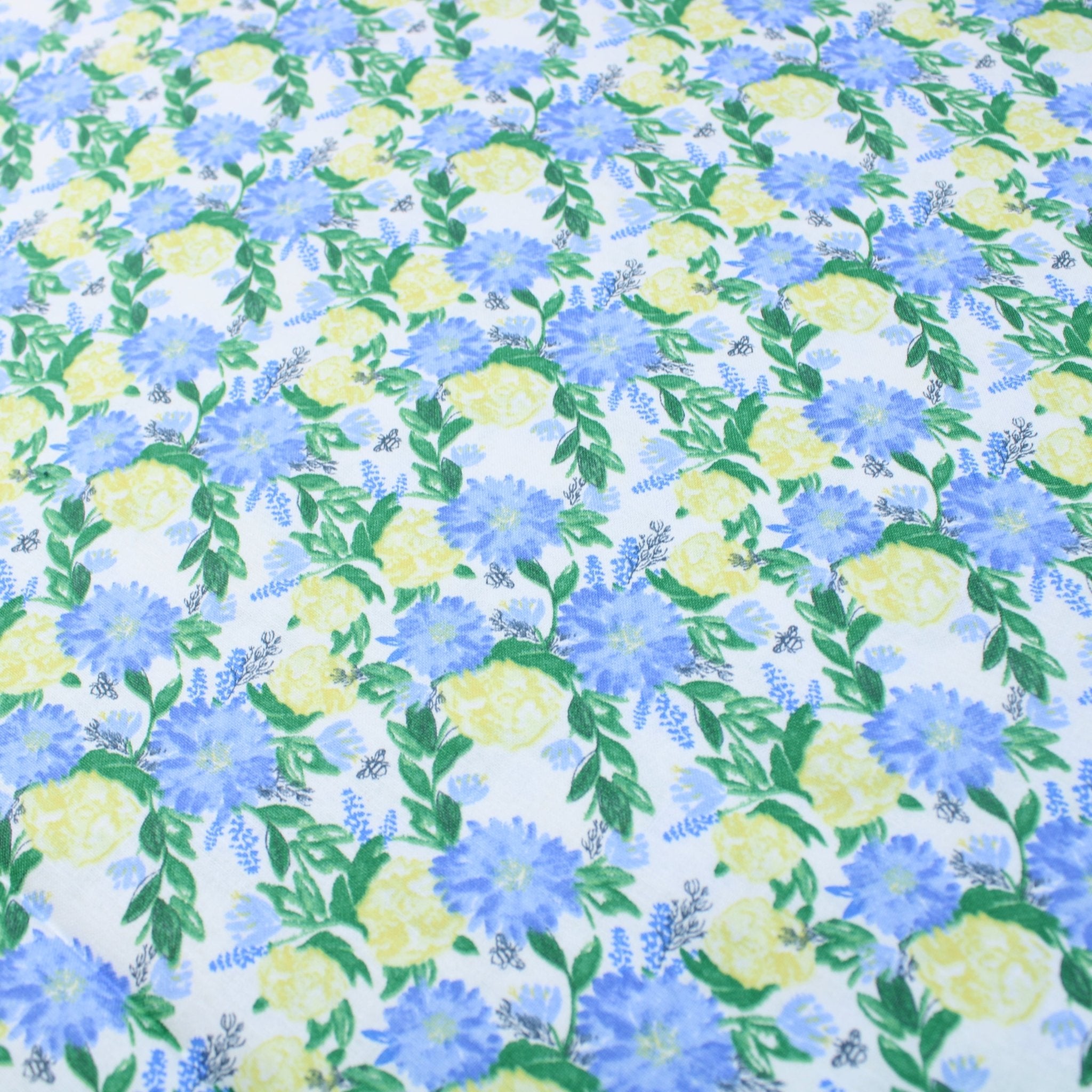 100% Digital Quilting Cotton, Meadow Collection, 'Blue Hydrangea', 44" Wide - Pound A Metre