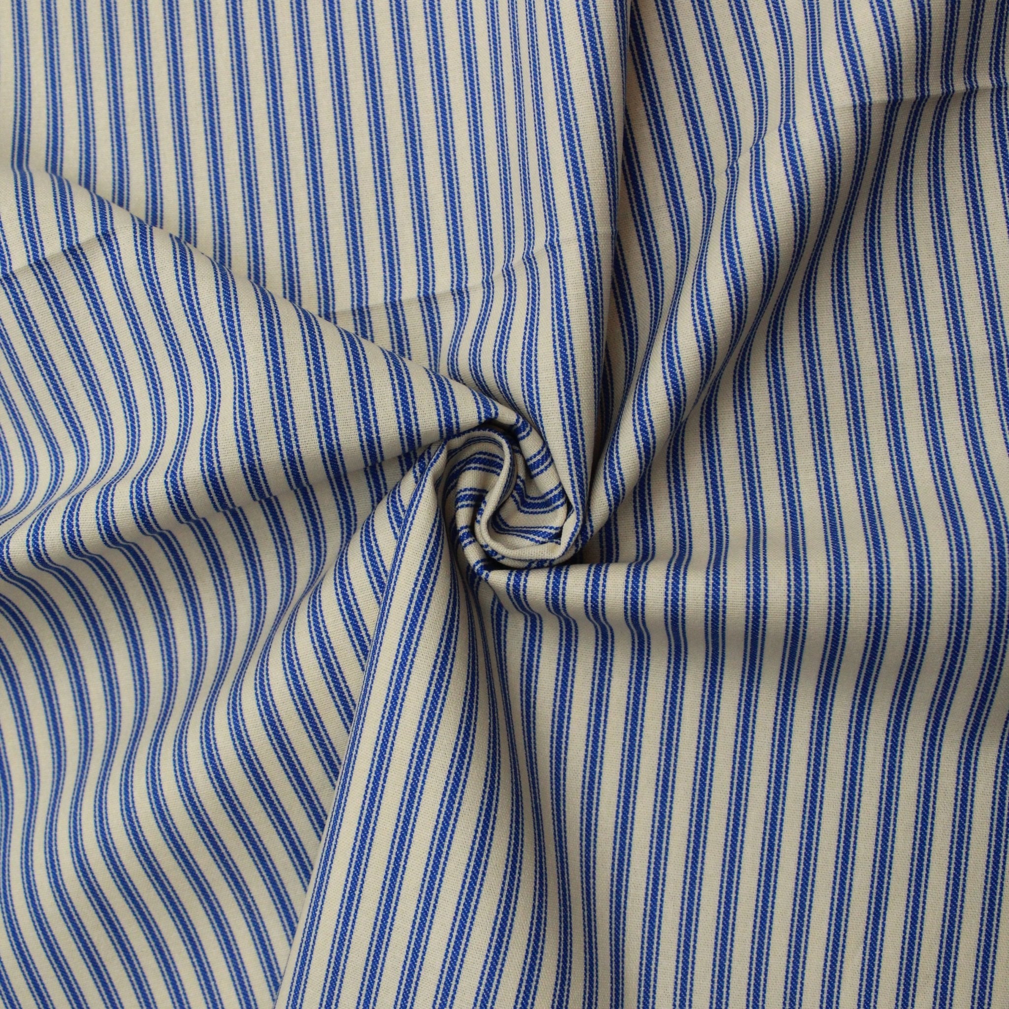 100% Premium Cotton Canvas Ticking 45" Wide Cream & Blue - Pound A Metre
