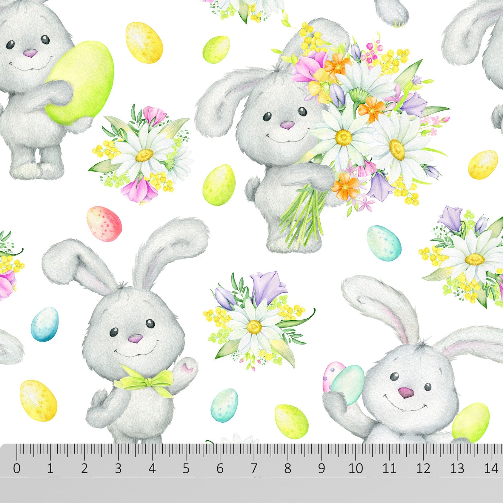 100% Premium Easter Quilting Cotton 'Floral Bunny' - Pound A Metre