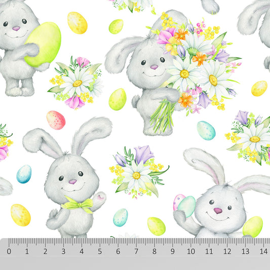 100% Premium Easter Quilting Cotton 'Floral Bunny' - Pound A Metre