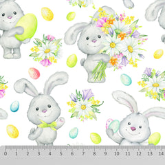 100% Premium Easter Quilting Cotton 'Floral Bunny' - Pound A Metre