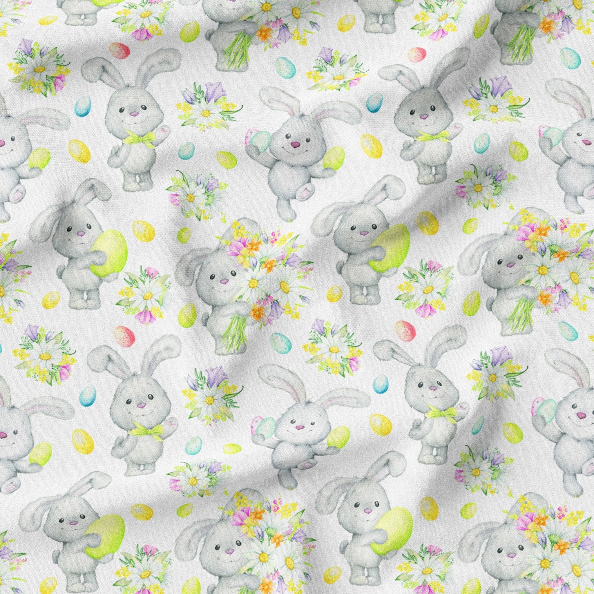 100% Premium Easter Quilting Cotton 'Floral Bunny' - Pound A Metre