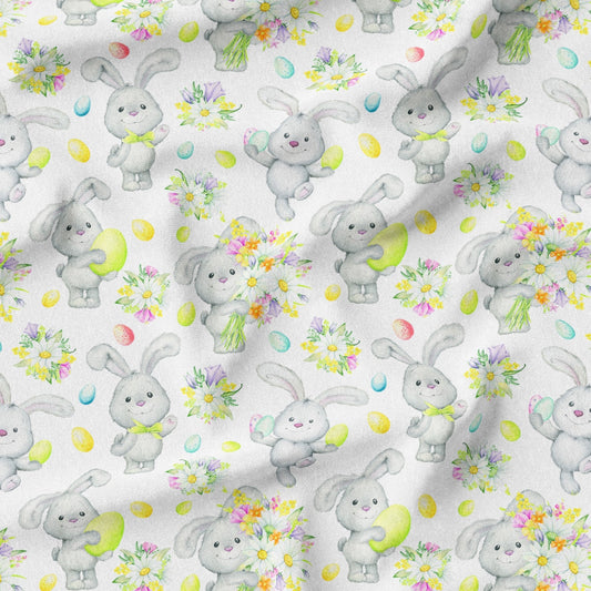100% Premium Easter Quilting Cotton 'Floral Bunny' - Pound A Metre