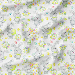 100% Premium Easter Quilting Cotton 'Floral Bunny' - Pound A Metre