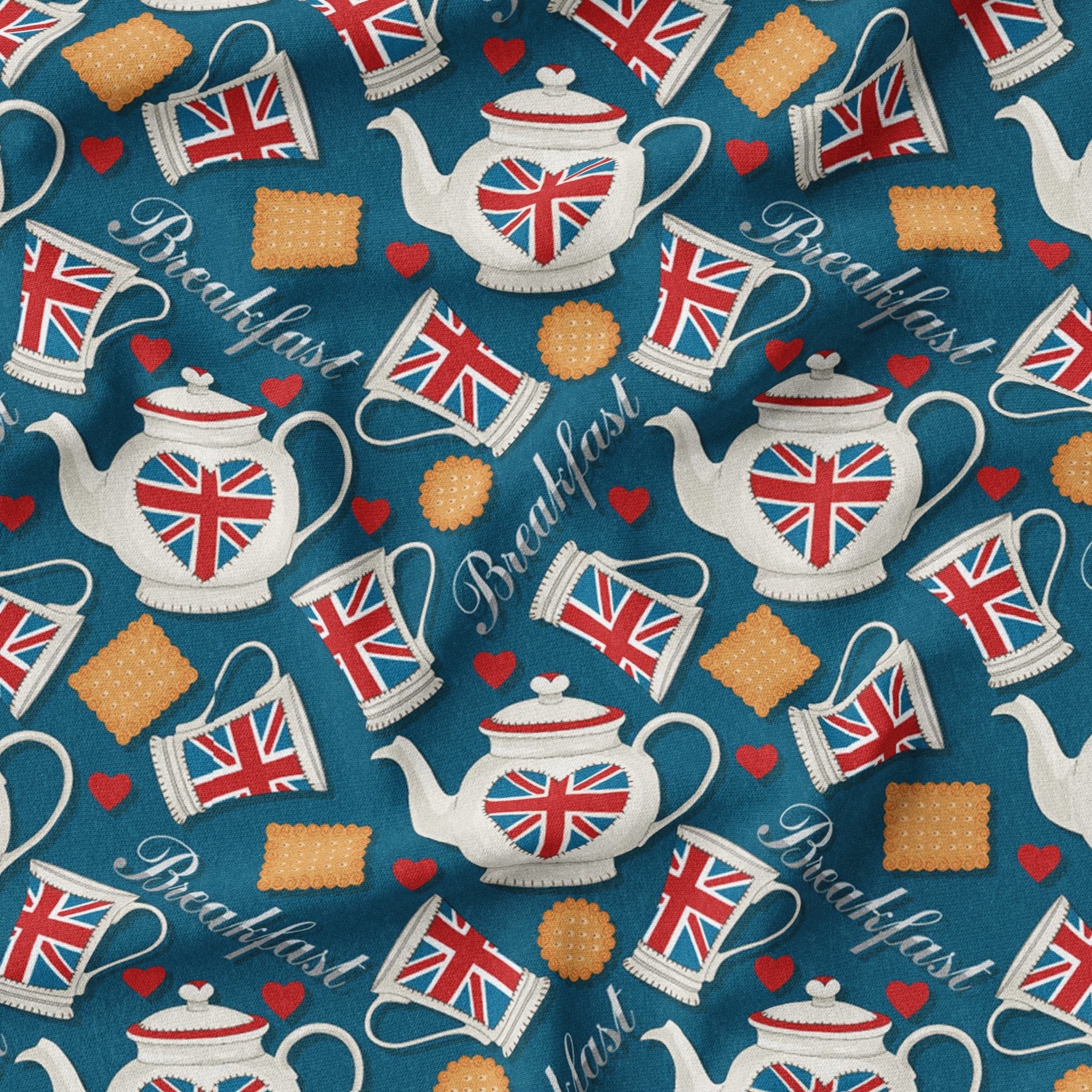 100% Premium Jubilee Quilting Cotton 'Blue Tea Party' - Pound A Metre