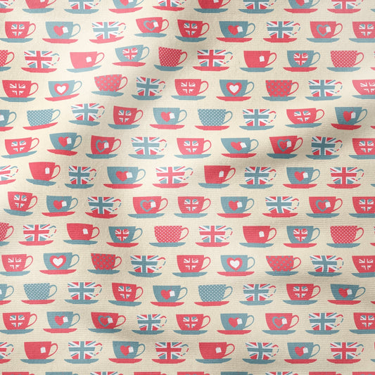 100% Premium Royal Quilting Cotton, 'Cream Tea Cups', 44" Wide - Pound A Metre