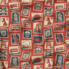 100% Premium Royal Quilting Cotton, 'London Stamps Red', 44" Wide - Pound A Metre