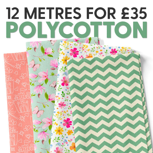 12 Metre Printed Poly-Cotton Bundle 45" Wide Assorted Prints - Pound A Metre