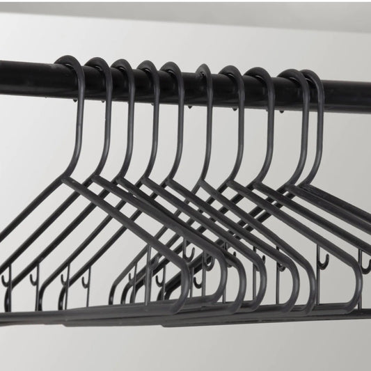 12 Pack Plastic Strong Clothes-Hangers - Black - Pound A Metre