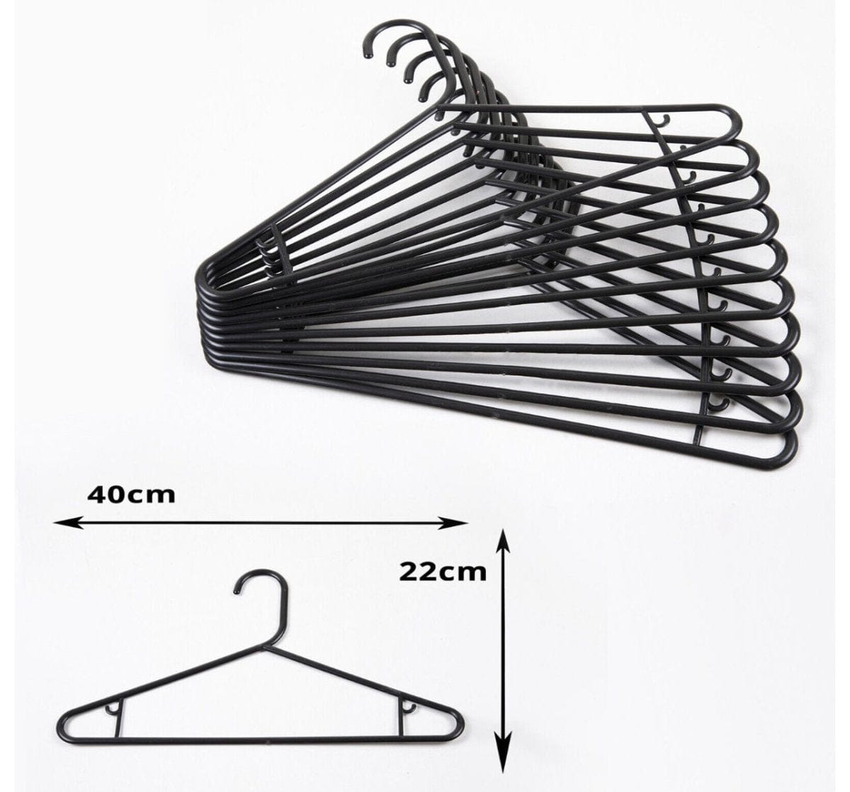 Pound A Metre Pack of 12 12 Pack Plastic Strong Clothes-Hangers - Black