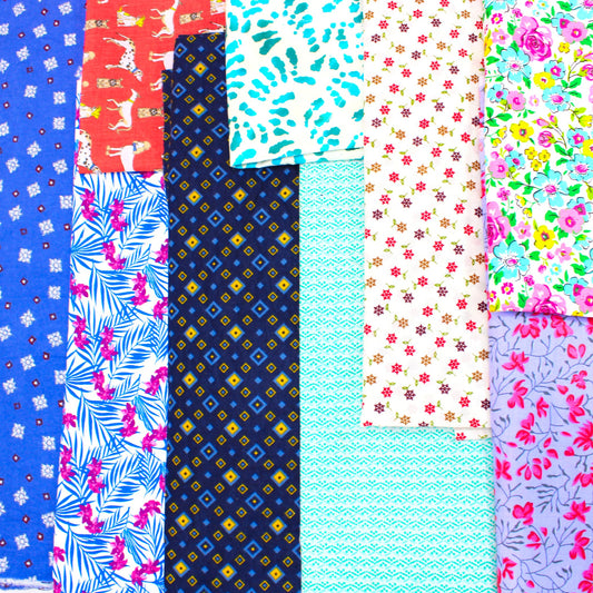 1kg Mixed Cotton Remnants Fabric Bag Huge Variety - Pound A Metre