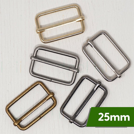 25mm Metal Strap Slider For Bags- 4 Colours- Pack Of 2 - Pound A Metre